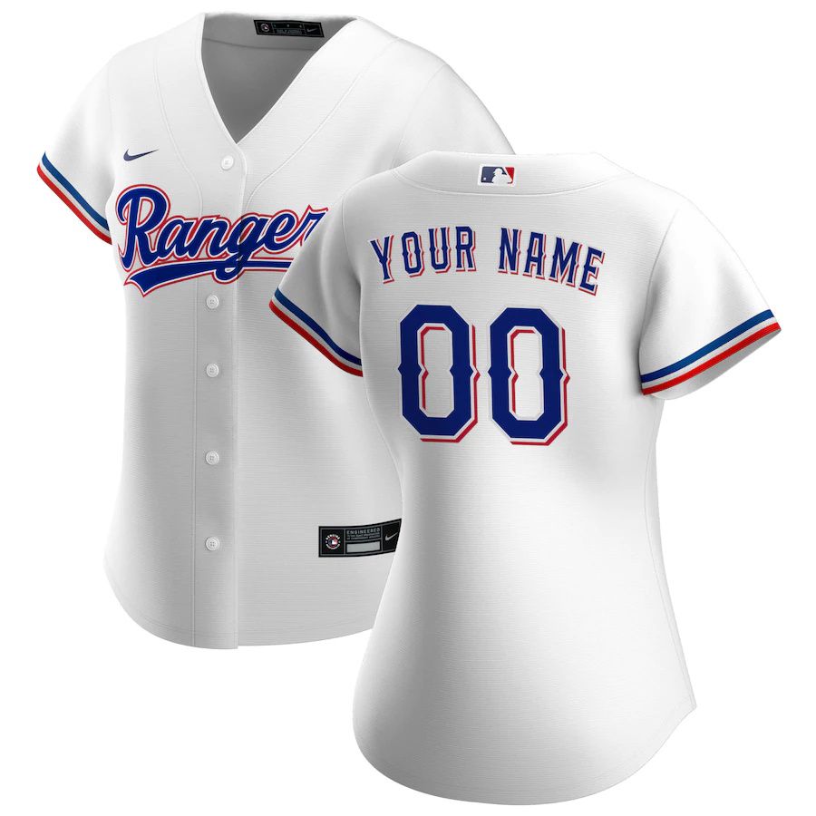 Womens Texas Rangers Nike White Home Replica Custom MLB Jerseys->texas rangers->MLB Jersey